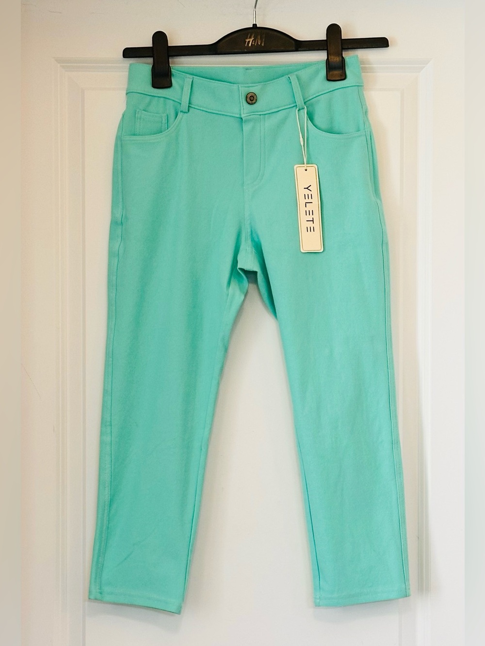 YELETE Pant Jean Turquoise 5 Pkt Straight Leg Cotton Poly Spandex NWT Sz M